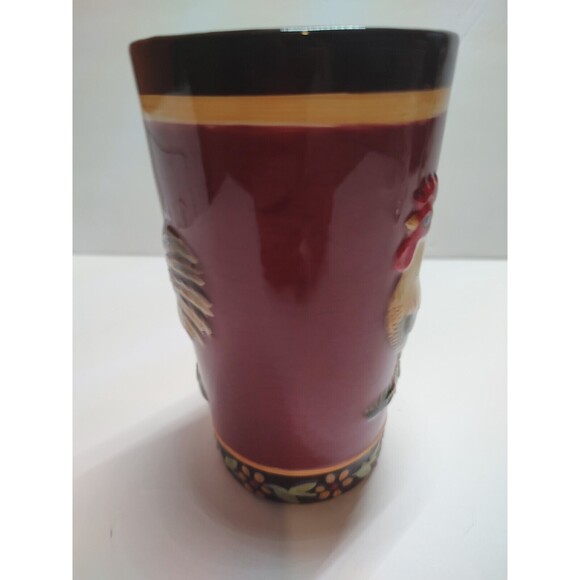 Kimberly Poloson MWW Market 16 oz. Coffee Mug Cup Embossed Rooster Red/Brown - Picture 2 of 4